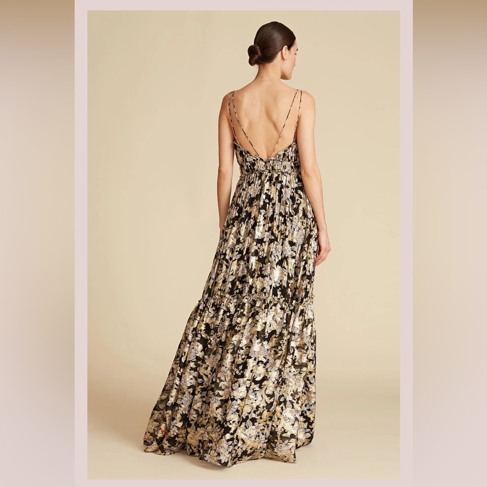 ML Monique Lhuillier Metallic Chiffon Maxi Dress - Picture 2 of 9